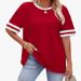 Women's Casual Short Sleeve T-Shirt Striped Contrast Cuff Loose Fit Comfortable Breathable Daily Wear_ecoleips.com