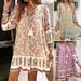 Voya Women's European And American Spring Summer Casual Bohemian Vacation Rayon Printed V-Neck Dress Women's_ecoleips.com