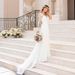 Women’s Clothing wedding dress light luxury new summer lace French applique deep V neck transparent long sleeve main wedding dress_ecoleips.com