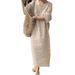 New Women's Loose Short Sleeved V-neck Solid Color Large Cotton And Linen Long Skirt_ecoleips.com