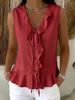 Women's Clothing Women's Casual V Neck Ruffled Tie Sleeveless Vest Style Fashion Ruffled Hem Top For Formal & Casual For Women_ecoleips.com