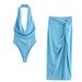 Summer New Women's Halter Neck Jumpsuit + Knot Ruched Decorative Skirt Set_ecoleips.com