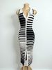 2026 Plus Size Women's Summer Black-White Striped Knit Dress-Wholesale African-Style Women's Clothing_ecoleips.com