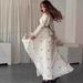 Women's Elegant Summer Maxi Dress – Flowy A-Line Long Sleeve Dress With Waist Tie & Butterfly Embroidery – Cotton-Polyester Blend Boho Chic Dress_ecoleips.com