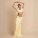 Women Stylish Pleated Geometric Patchwork 2‑Piece Outfit Elegant Bandeau Top High Waist Midi Skirt Matching Dress Set_ecoleips.com