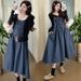 Spring New Fashion Outfit 2-Piece Denim Maternity Dress_ecoleips.com