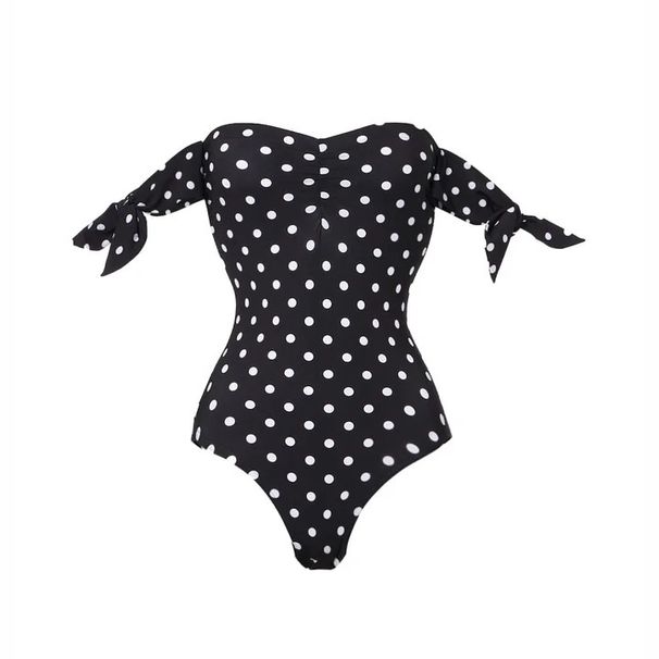 Women's Clothing Women's Strapless Polka Dot Swimsuit Set Quick-Dry Polyester High End Modest Coverage Beach And Pool Ready Short Sleeve Style_ecoleips.com