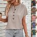 Women's Clothing Tops Solid Color Twist Button Fashion Short Sleeved T Shirts For Women_ecoleips.com