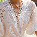 Spring Summer New French Embroidered Vacation With Puff Sleeves White Mid-Length Dress European And American_ecoleips.com