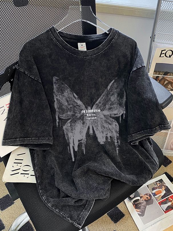 Plus Size Women's Clothing 2024 New Summer Loose Washed Vintage Trendy Brand Short Sleeve T-Shirt Pure Cotton Regular_ecoleips.com