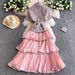 Luxury Patchwork Tweed Dress For Women Sophisticated Collared Winter Style Fitted Waist Ruffled Tiered Maxi Dress_ecoleips.com