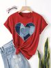 European And American Cross-border Foreign Trade Women's Clothing, Simple Heart-printed Round-neck Short-sleeve T-shirt_ecoleips.com