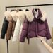 Women's Short Cotton Jacket With Large Fur Collar – Petite Winter Coat (Black/White/Espresso/Violet)_ecoleips.com