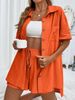 Women's Clothing Shorts Two Piece Solid Color Shirt Suit For Women Casual Loose Short Sleeved Single Breasted_ecoleips.com