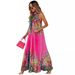 European And American Women's Summer Fashion Printed Strap Halter Neck Sleeveless Pleated Maxi Bohemian Long Dress_ecoleips.com