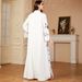 Muslim Dress Women Elegant Arabian White Printed Robe - Modest Long Sleeve Dress For Women, Flowy Maxi Dress With Cultural Embroidery_ecoleips.com