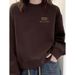 European-style Round-neck Fleece-lined Thickened Coffee-colored Sweatshirt For Women, New Autumn And Winter Model, Loose_ecoleips.com