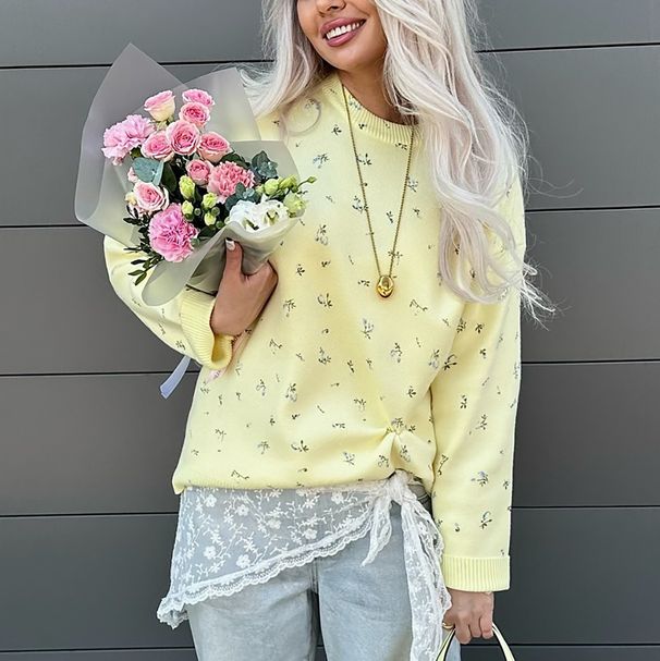 Women’s Oversized Floral Knit Sweater – Longline Boho Pullover (Breathable Polyester, Lightweight & Wrinkle-Free, Summer Layering Essential)_ecoleips.com