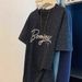 Plus Size Rhinestone Embroidered Letter T-Shirt Short Sleeved Women's Clothing 300 Lbs Summer New Style Design Top_ecoleips.com