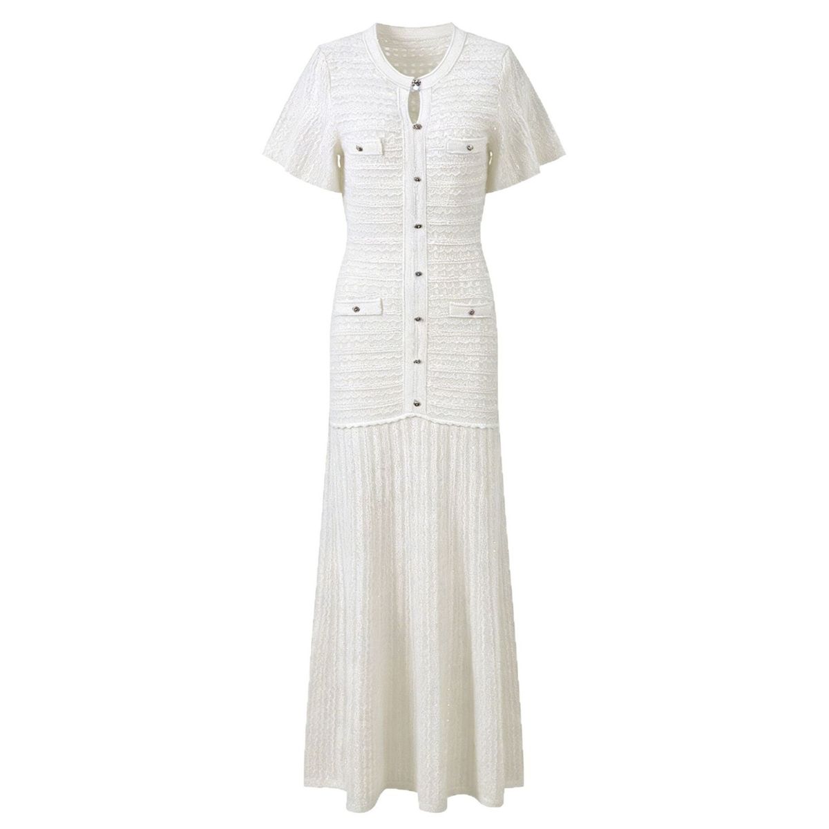 S Brand Women's Elegant round Neck Short Sleeved Dress Slimming Long Knitted Cross Border Summer Fashion Dress_ecoleips.com