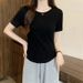2025 Summer New Slim-fit Short-sleeved T-shirt Women's Clothing Design Short Pure Desire Irregular Hem Curved Top_ecoleips.com