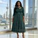 Miyake Gold Foil Slimming Dress For Plus Size Women Elegant African Round Neck Summer_ecoleips.com