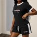Summer Women's Black White Color Block Set Simple Heart English Print Short Sleeve Top With Shorts_ecoleips.com