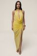 Women's Clothing Women's Yellow Dress Halter Neck Deep V Neck Open Back Crystal Slit Pleats For Formal & Casual For Women_ecoleips.com