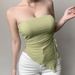 Sexy Ribbed Solid Color Bandeau Top with Tie Waist European And American Style Fashionable And Versatile Sweet Women's Top_ecoleips.com