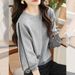 Women's Designer Style Sweatshirt Loose Fitting Korean Textured Long Sleeved Color Blocked Top Spring Autumn Collection_ecoleips.com