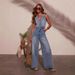 Women's Casual V Neck Sleeveless Denim Jumpsuit Summer New Style Trousers_ecoleips.com