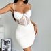 European And American INS Style Solid Color Lace Trim Slimming Gathered Semi-Transparent Fishbone Buttoned Bodycon Strap_ecoleips.com