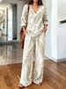 European And American Style Women's V Neck Top And Wide Leg Pants Set Casual Loose Two-Piece Spring Autumn Trendy Cross-Border Style_ecoleips.com