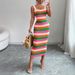 women's Rainbow Striped Sundress Sleeveless Stretchy Knit Bodycon Maxi Dress Casual Summer Beach Vacation Party Long Dress_ecoleips.com