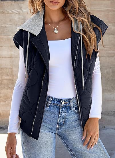 Women's Sleeveless Hooded Vest - Color-Block Design With Drawstring For Fall Layering, Casual Outerwear_ecoleips.com