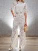 Summer Lace Set – Floral-Embroidered Peasant Blouse & Wide-Leg Pants (S-XXXXL, 2 Airy Colors, Polyester Sheer For Boho-Chic Layering)_ecoleips.com