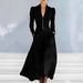 Elegant V-Neck Balloon Sleeve Dress – Satin Wrap Waist With Flared Hem For Weddings & Evening Events (Navy, White, Black, Burgundy, Sky Blue)_ecoleips.com