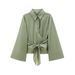 Women's Clothing 2025 Spring New Style Double Collar Poplin Slim Fit Bow Tie Short Shirt_ecoleips.com