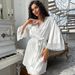 White Satin Long Sleeve Lace Trim Nightgown Strap Nightdress Pajama Set European And American Autumn New Home Wear For_ecoleips.com