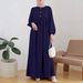 2025 New Cross-Border Muslim Women's Robe Fashionable Casual Puff Sleeve Simple Loose Solid Color Dress_ecoleips.com