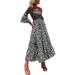 New Fashion Off-Shoulder Wrap Waist Flared Sleeve Midi Dress - Slimming Geometric Print Polyester Elegant Office Wear For Women_ecoleips.com