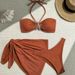 Women's Clothing New Bikini Solid Color Swimsuit Three Piece Tube Top Beach Skirt_ecoleips.com