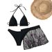 Conservative European American Style Women's Swimsuit Solid Color Three Piece Set Push Up Sports Bikini Tight Fitting_ecoleips.com