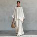 Women's Clothing Elegant Simple Loose Solid Color Shirt Wide Leg Pants Set American Fashion_ecoleips.com