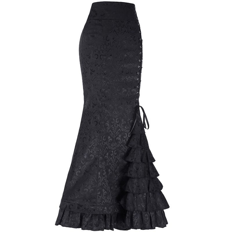 Verve 2025 Cross Jacquard Mermaid Steampunk Gothic Style Half Victorian Long Skirt_ecoleips.com