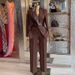 Elegant Tie-Waist Blazer & High-Waist Trousers Set – Solid Color Women's Suit For Office & Evening (Navy, Green, Red, Brown)_ecoleips.com
