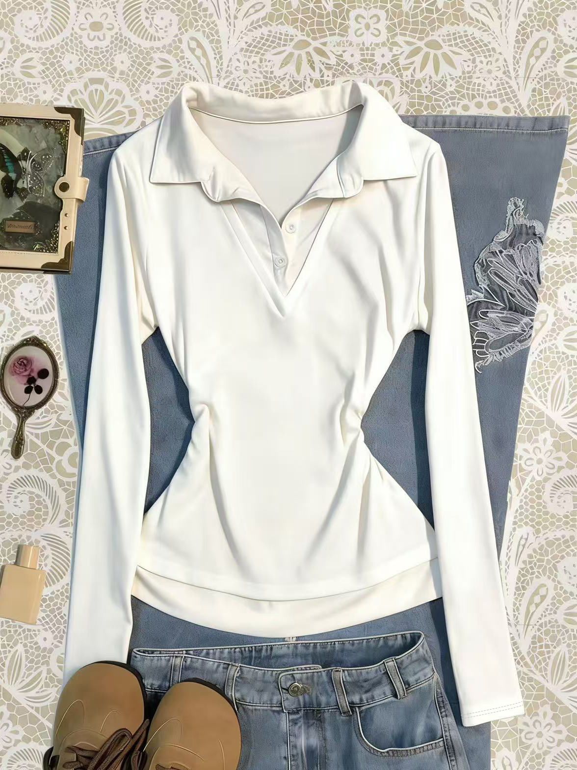 Women's Slim-Fit Long Sleeve Color-Blocked Layered Look T-Shirt - Casual Elegant Style, Comfortable Polyester Blend, S/M/L/XL/XXL_ecoleips.com