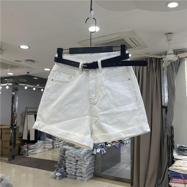Women's Chic High-Waisted Denim Shorts – Rolled Hem, Wide-Leg & Breathable For Summer Casual Wear_ecoleips.com