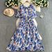 Women's Clothing French Elegant Three Dimensional Flower Round Neck Trumpet Sleeve Dress For Women Summer Waist Slimming Printed Pleated Skirt_ecoleips.com