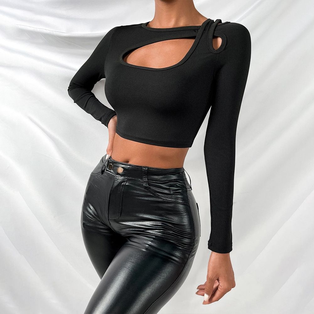 Voya Women's Short, Slim Fit, Sexy Long Sleeved T-shirt As A Base And A Popular Top For Outerwear_ecoleips.com